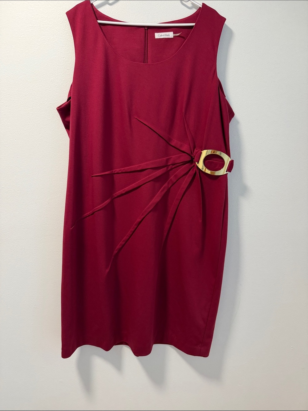 Calvin Klein Women's Burgundy Sleeveless Sheath Dress with Gold Accent